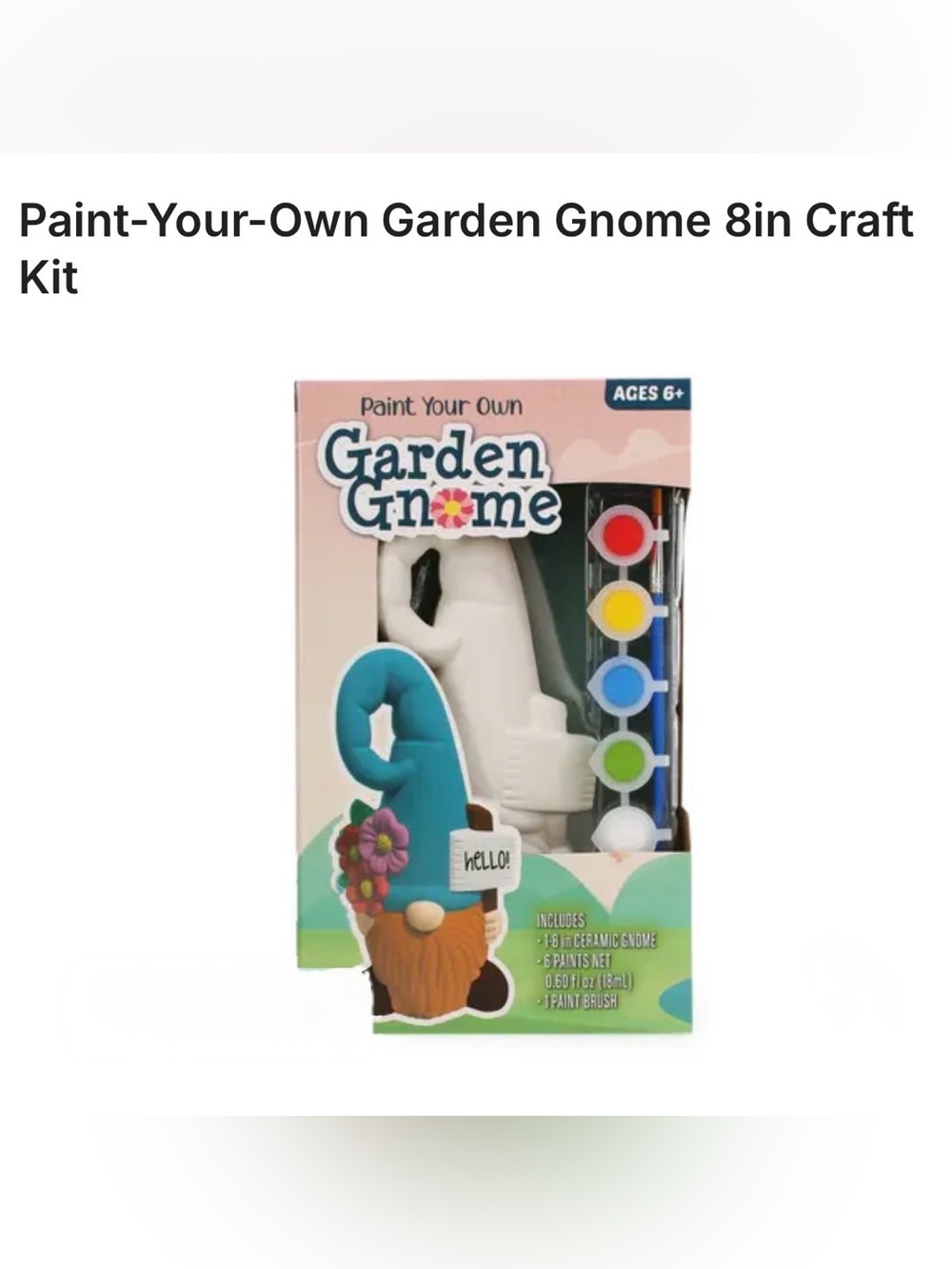 *new* Paint-Your-Own Garden Gnome 8in Craft Kit